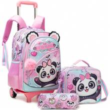 3件套女童拉杆背包，多口袋美人鱼/猫咪图案，适合小学生，带铅笔盒和铅笔盒 - 女童分離式拉桿包 - 查看 14