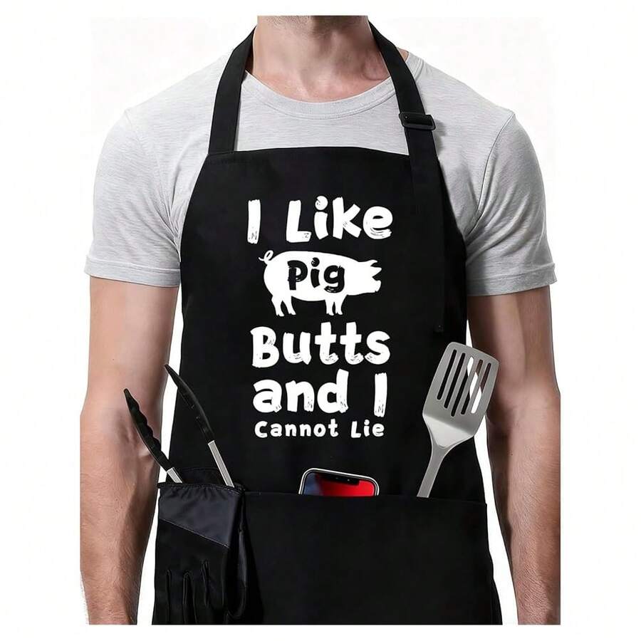 ZOORON Funny Black Chef Aprons For Men Adjustable BBQ Grill Kitchen CooFKing Aprons With Pockets, Grill Accessories,ILikePigButtFSandssICannotLie - 我喜歡豬屁股,而且我不能說謊 - 查看 1