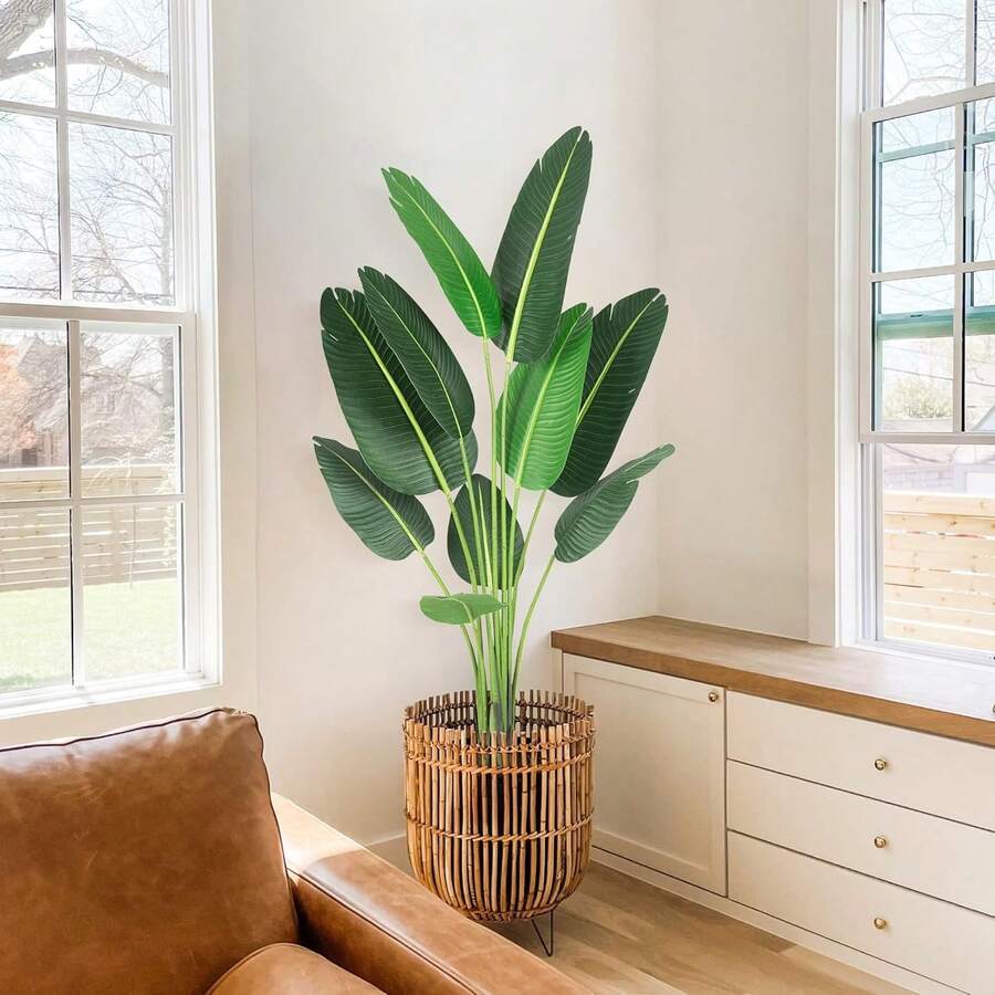 Árbol artificial de 60 pulgadas con 10 troncos de árbol falso, plantas falsas de 5 pies, plantas de plátano falsas con maceta, árboles artificiales para decoración del hogar, interiores y - 60 pulgadas - Ver 1