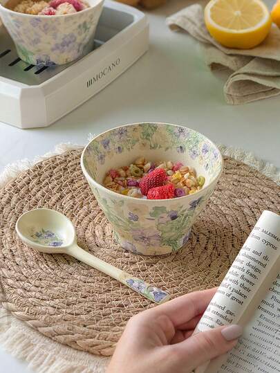 三色紫色浅碗，釉面陶瓷餐具，ins风，高脚饭碗，面碗，陶瓷饭碗，长柄陶瓷勺，仅限手洗