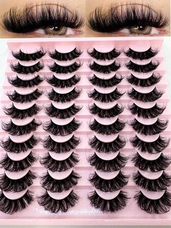 20 pares de pestañas postizas extra largas y esponjosas DD, rizadas, gruesas y densas de mink falso, con efecto dramático de ojo de gato, parecen pestañas de maquillaje extendidas, pestañas reutilizables adecuadas para fiestas y bodas