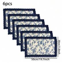 Juego de 6 manteles individuales con patrón de ramas florales azules, de 12 x 19 pulgadas, estilo chino, lavables, resistentes al calor de material de lino, rectangulares, adecuados para cocina, comedor y decoración del hogar tanto en interiores como exteriores