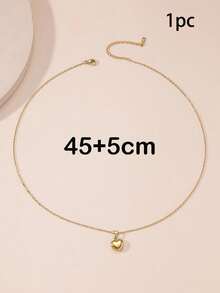 1pc/2pcs/3pcs Thick Titanium Steel Heart Pendant Necklace - Yellow Gold - View 4