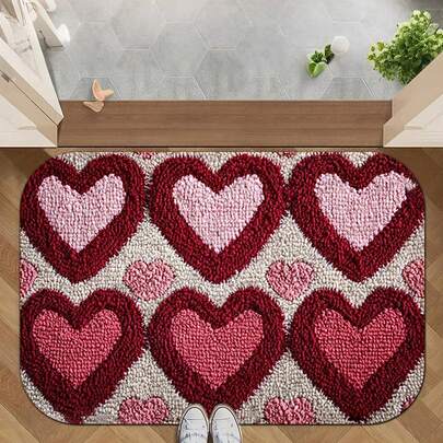 Alfombra de fibra súper suave con forma de corazón rosa para el Día de San Valentín - Antideslizante, de secado rápido, altamente absorbente, de material de imitación de cachemira suave, perfecta para la decoración del hogar y regalos festivos