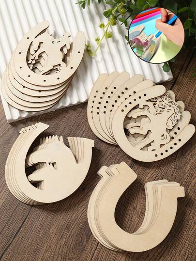 24件套DIY马蹄铁工艺品，创意涂色艺术项目，西部主题木制马蹄铁工艺品，牛仔装饰，牛仔主题生日派对绘画艺术，亲子手工工艺套装，牛仔主题派对礼物，派对礼品袋填充物，婴儿派对装饰，男孩生日礼物，派对礼品