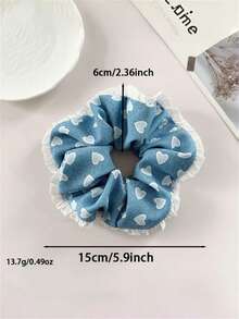 3个情人节女士时尚优雅牛仔爱心印花蕾丝发圈，马尾辫发饰，适合节日、派对、送礼、日常穿搭，波西米亚风优雅发绳 - 彩色 - 查看 3