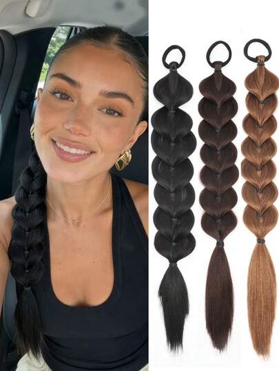 1 pieza Peluca de cola de caballo hecha a mano de 18 pulgadas, elegante, dulce y fresca trenza de boxeador, cola de caballo trenzada linda, regalo exquisito, moda francesa retro, adecuada para regalos, celebraciones festivas, fiestas y como regalo para amigos y familiares (Colores del cabello: negro natural, marrón claro, marrón oscuro, negro parduzco)