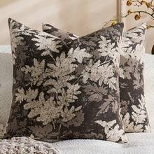 中性花卉图案抱枕套 18 x 18 英寸，复古雪尼尔方形抱枕套，柔软装饰农舍风格沙发抱枕套，适用于客厅卧室（1 件装，2 件装可选） - 灰色 - 查看 13