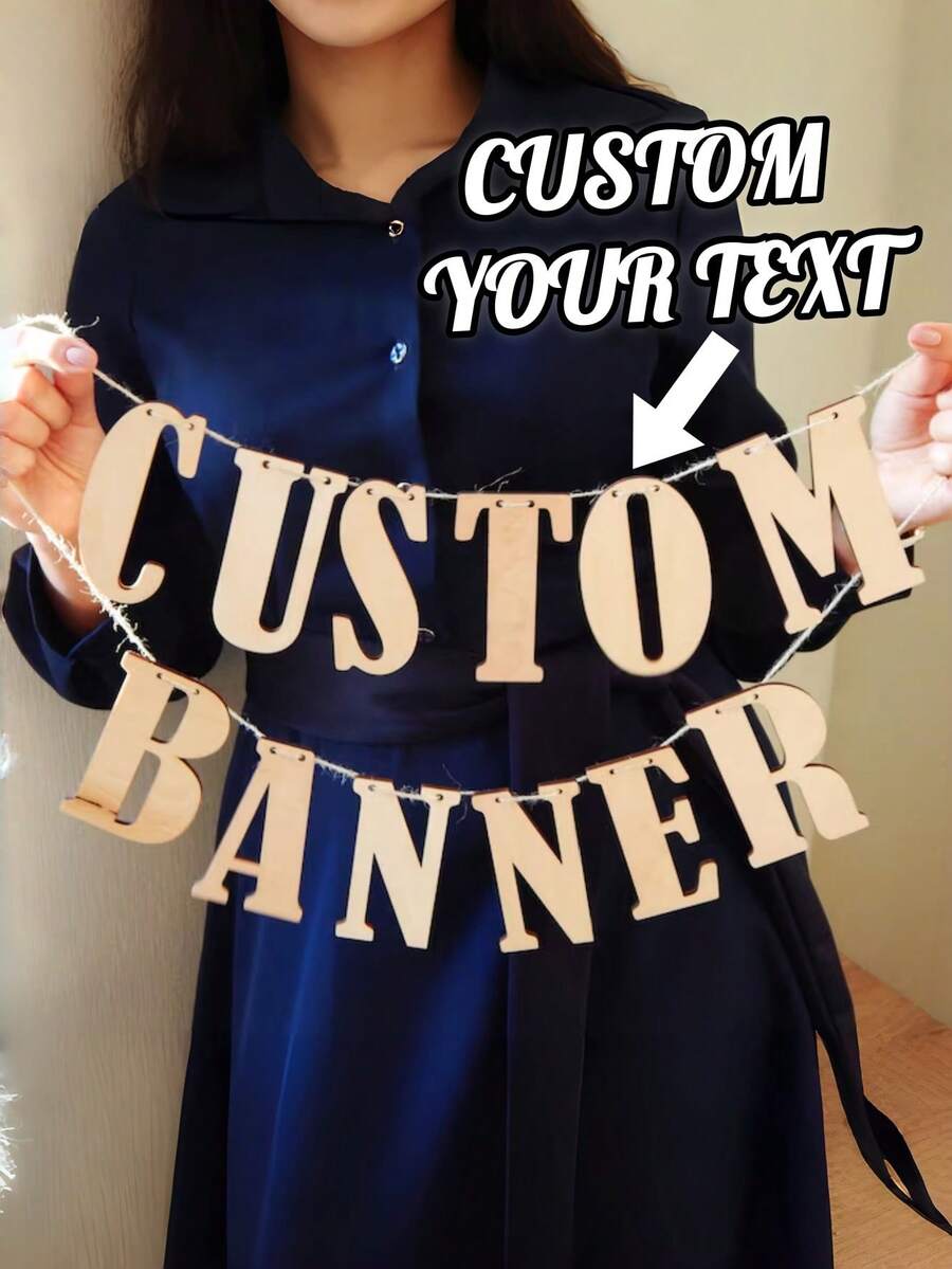 1set Custom Wooden Name Banner – Personalized With Your Name, Suitable For Photo Props, Parties, Home Decor, Baby Showers, Birthdays, Weddings & Special Events - متعدد الألوان - مشاهدة 1