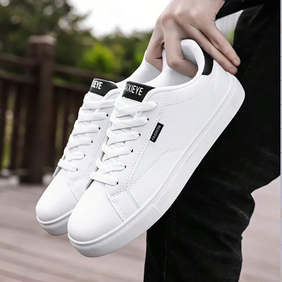 Men's Casual Shoes, Fashion Sneakers, Versatile & Comfortable Breathable White Shoes With Anti-Slip Rubber Soles, Suitable For All Seasons - Black and White - View 1
