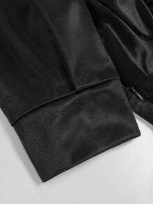 优雅V领修身迷你连衣裙，纯色翻领短袖修身连衣裙，优雅打结荷叶边下摆交叉度假连衣裙，黑色夏季 - 黑色 - 查看 5