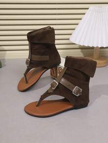 This Fashionable Summer Girls' Sandals Feature A High-Top Design, With A Zipper At The Heel And An Open-Toe Strap, Delivering A Stylish And Elegant Look, Making It The Perfect Choice For Girls To Attend Parties. - Brown - View 6