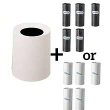 双层圆形垃圾桶，北欧风格简约设计，适用于客厅、卧室、厨房、浴室、办公室，创意圆形垃圾桶，容量大，外观高档（另有配套桌面垃圾桶，适用于化妆台、办公桌、餐桌、茶几等） - 白色 - 查看 14