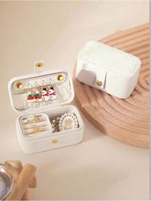 1pc PU Leather Travel Jewelry Box, Women's Portable Jewelry Storage Case, Mini Jewelry Organizer Box, Gift For Girlfriend, Birthday, Valentine's Day, Necklace & Ring Holder,Room Decor - Beige - View 2