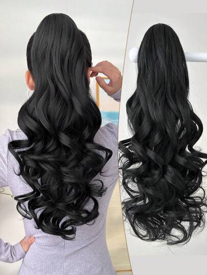 24-Inch Colorful Wavy Natural Curly Clip-In Ponytail Hair Extensions, Soft & Natural, Heat-Resistant Synthetic Fiber, Suitable For Women's Daily Wear