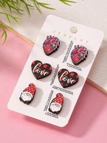 Bộ 3 đôi bông tai hình chú lùn và trái tim dễ thương dành cho Ngày Valentine, bộ trang sức chủ đề đỏ và kẻ caro, món quà lãng mạn dễ thương dành cho nàng. - Bộ khuyên tai hình trái tim - Xem 3