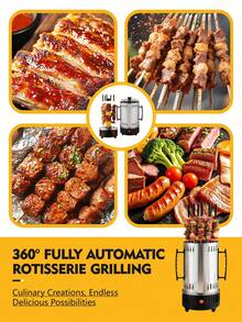 360° Rotating Electric Kebab Grill, Mini Self-Service BBQ Machine With 6 Skewers, Suitable For Grilling Meat, Fish, Home BBQ Parties