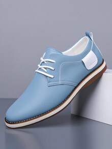 Men's New Business Casual Leather Shoes, Solid Color Lace-Up Fashion Formal Shoes, Outdoor Versatile Men's Shoes - Màu xanh nhạt - Xem 14