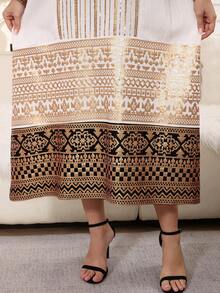 2026 New Style Ramadan Traditional Elegant Dress, Gold Beaded Embroidery, Arabic Women's Dress With Patchwork Hem, Round Neck Long Sleeve, Fashionable And Graceful - White - View 5