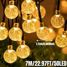 Luces de cadena de bola de cristal solar para exteriores 5m/7m/12m - 20/50/100 LED, 8 modos de iluminación, luces de jardín impermeables, adecuadas para patio, camping, cenador, pared, ventana, fiesta, boda, terraza, Navidad, decoración de San Valentín - Verde Oscuro - Ver 24