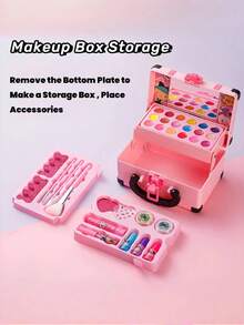 女孩迷你化妆包套装 儿童表演手提包 公主化妆包（里面三层都是塑料层） 公主角色扮演玩具 生日礼物 节日礼物 新年礼物 圣诞礼物 - 粉色 - 查看 4