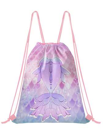 Färgglad sjöjungfrutryck ryggsäck med dragsko - Justerbar, lättviktig sport- och gymväska i polyester med rosa handtag, dragskoväska för sjöjungfruparty, neutral stil