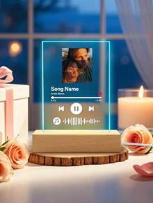 1pc Custom Music LED Night Light, Custom LED Music Plaque, Personalized Led Lamp With Picture And Wooden Base, Personalized Song Acrylic Plaque, Custom Picture Song Lamp, Music Photo Plaque Gift, Light Up Music Plaque, Valentines Gift, Couple Gift, First Wedding Anniversary Gift - Classic - Base B (Seven Color Light) - View 8