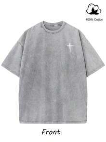 Men's Fashion High Quality Thickened High Quality Washed Retro Street Style Round Neck T-Shirt Top Short Sleeve Men's Off Shoulder Sleeve High Quality 200g Thickened Heavy Weight 100% Pure Cotton Short Sleeve Oversize Made Of Old Pure Cotton Washed Craft Street Feng Shui Washed T-Shirt - Xám - Xem 8