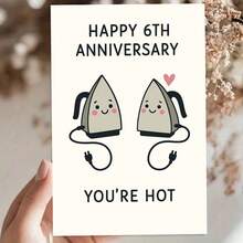 “1张可爱周年纪念贺卡，带信封（11厘米 x 16厘米 x 4.33英寸 x 6.29英寸） - 熨斗情侣图案，完美表达对六周年纪念日的奇思妙想，贺卡|六周年纪念“你很火辣”熨斗情侣卡|纸质贺卡” - 彩色 - 查看 9