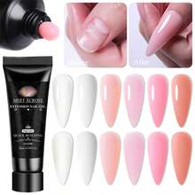 MEET ACROSS 8 piezas Kit de extensión de uñas, Gel de extensión de uñas de color rosa nude y transparente con solución deslizante, formas duales, pincel para uñas y clip, perfecto para principiantes y manicuras en casa - Multicolor - Ver 7