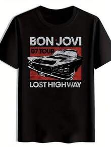Camiseta gráfica vintage de banda de rock para hombres - 100% poliéster, camiseta ligera de verano con estampado de letras retro. Camisa Casual de Corte Regular para Conciertos. Playa; Festivales de Música - Negro - Ver 7