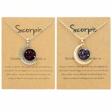 2件套金银复古月亮夜光吊坠，十二星座项链，附星座卡片，派对/生日礼物，日常佩戴 - 金+銀 - 查看 14