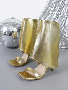 Women's Elegant Strap High Heel Sandals, Suitable For Commuting - Gold - View 17