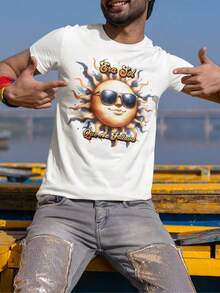 100% Premium Cotton T-Shirt Men's Short Sleeve Shirt Printed T-Shirt Sun Cartoon Fashion GuGi - 白色 - 查看 8