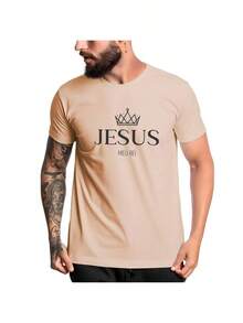 Men's Basic Jesus Stylish T-Shirt 100% Cotton Round Neck Premium Line COD050 - Caqui - Ver 3
