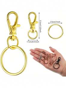 100 Rotating Lobster Buttons With Iron Key Rings, 50 Keychains, 50 Key Rings, DIY Handicrafts Suitable For Both Men And Women, Valentine's Day Gifts, 1.22 Inches / 31 Millimeters - Gold - View 2