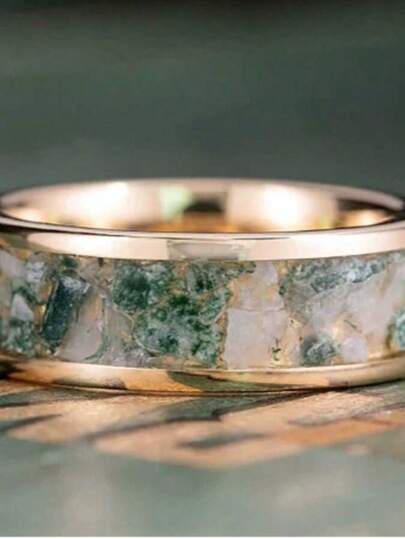 Anel masculino de aço inoxidável com camélia branca incrustada, padrão floral em imitação de jade, ideal para casamentos e como presente de Natal.