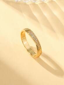 Gift Box Elegant Women's Cubic Zirconia Ring, Minimalist Versatile Jewelry For Wedding, Party, Daily Wear, Made Of Copper Material, Non-Allergic And Non-Fading, Ideal Valentine's Day Gift - Gold - View 2
