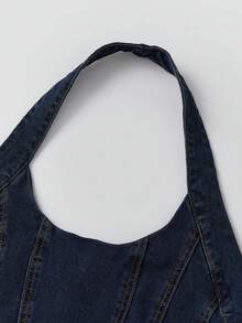 Women's 2 Piece Denim Outfits Solid Color Sleeveless Halter Neck Tank Tops Shorts Sets - Azul oscuro - Ver 6