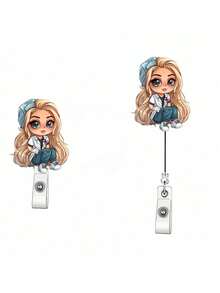2D Flat Acrylic Nurse Girl ID Card Holder - Retractable Badge Reel, Durable Tag, Suitable For Medical Students And Practicing Nurses - Durable PMMA Material, For Workplace ID, Medical Tag Clip | Fun Design | Durable Acrylic Material, Nurse Accessories, Back To School, Teacher Gift - Multicolor - View 7