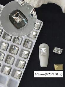 30pcs Shiny White Transparent Square Tip Diamond Glass Nail Art Rhinestone Decorations - Multicolor - View 10