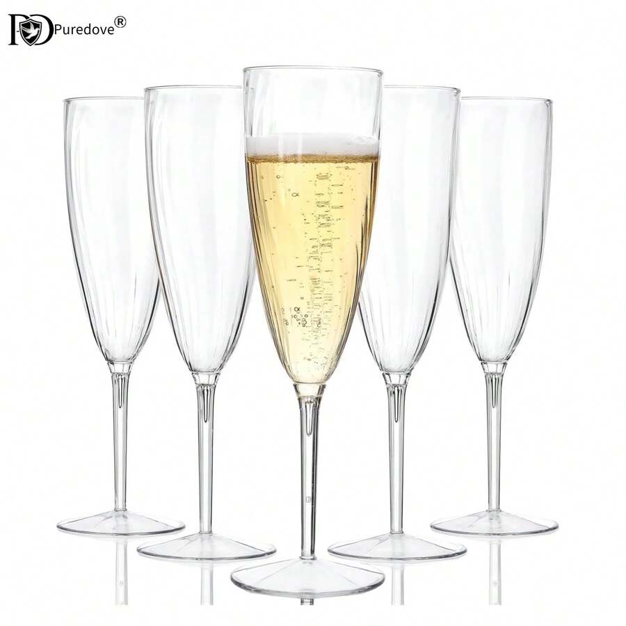 PUREDOVE 2/6/12pcs Clear Champagne Glasses Plastic - 170ml/6oz Clear Reusable Champagne Glasses Party Supplies,For Wedding/Birthday/Party - 透明 - 查看 1