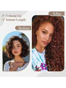 9 schwarze Haarclips für Haarverlängerungen, 24 Zoll lang, dickes, hitzebeständiges synthetisches weiches, tiefwelliges, gekrümmtes und gerolltes Perücke, geeignet für den täglichen Gebrauch und Partykostümspiele von Frauen - Dirty Orange - Übersicht 4