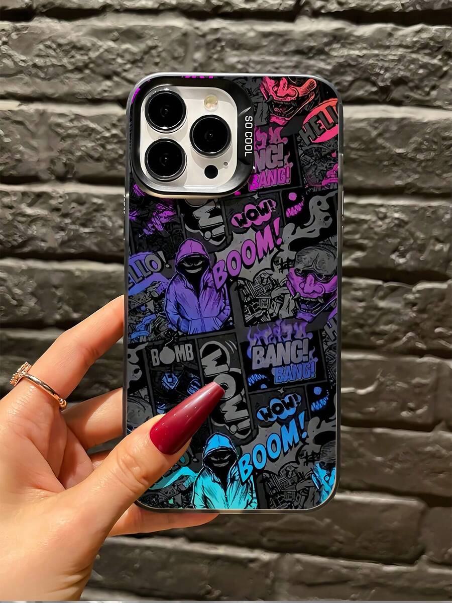 1个黑色卡通人物拼图极简全包覆TPU防震手机壳，兼容苹果17、16、15、14、13、12、11 Pro Max、Air和Series系列 - 彩色 - 查看 1