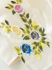 女士优雅气质泡泡袖印花短袖开衫 - 香檳色 - 查看 7