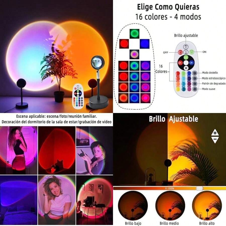 Lámpara de proyección con 16 Colores, Proyector de Luz Arcoíris de Rotación de 360 Grados con control remoto, para cumpleaños, Día del Niño, decoración y fotografía(default) - Multicolor - Ver 1