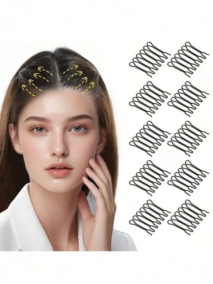 10pcs Invisible Black Styling Combs, U-Shaped Hair Clips For Bangs Fixing, Mini Hair Flyaway Holder, Nape Hair Inserted Comb, Hair Styling Accessories - Multicolor - View 1
