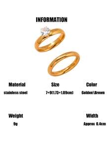 2pcs Stainless Steel Golden Simple And Vintage Heart-Shaped Rings Couple Engagement Promise Rings , Rings Set Suitable For Women's Daily Decoration Or Wedding Proposals Valentine's Day Gift ,Mom,Mother,Mother's Day,Gift - Gold - View 8