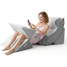 6PCS Bed Wedge Pillow Set For Sleeping Reading Pillow With 40D Memory And High Destiny Foam Orthopedic Support For Head/Back/Leg/Knee Post-Surgery And Reading Relief Adjustable Height - White - View 6