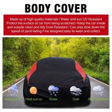 170T Car Cover With Reflective Strips, Waterproof, Snow-Proof, Dust-Proof, Durable, Scratch-Resistant, Made Of Oxford Cloth, Suitable For Various Vehicle Models, Provides Excellent All-Season Protection For Your Car - Black and Red - View 6